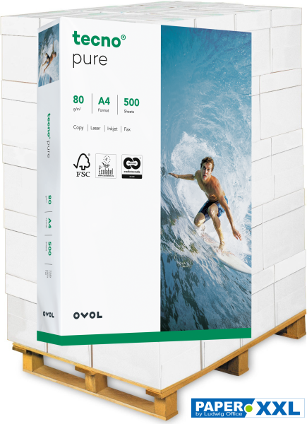 tecno PURE Recyclingpapier, Kopierpapier, 80 g/m², DIN A4 - Palette = 100.000 Blatt
