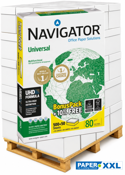 Navigator UNIVERSAL Kopierpapier, 80 g/m², DIN A4, BONUSPACK - Palette = 110.000 Blatt