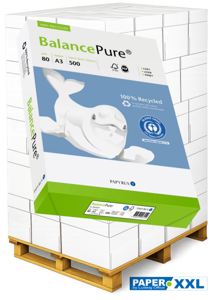 Balance PURE Recyclingpapier, 80 g/m², DIN A3, MIT Blauen Engel - Palette = 50.000 Blatt