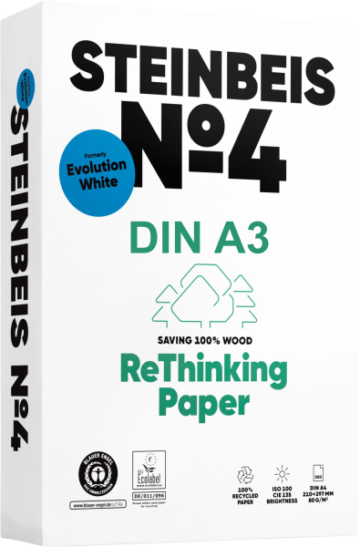 Steinbeis No.4 Recyclingpapier / Kopierpapier, 80 g/m², DIN A3 - vormals EvolutionWhite