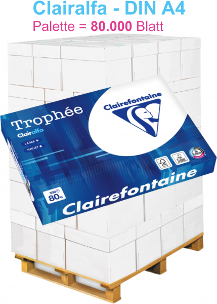 Clairefontaine Trophée CLAIRALFA Kopierpapier, 80 g/m², DIN A4 - Palette = 80.000 Blatt