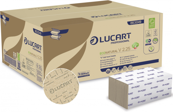 Lucart Professional, EcoNatural V 2.25, Falthandtücher, 2-lagig, V-Falz - Fiberpack® - 863049