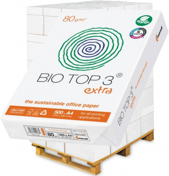 Bio Top 3 extra Kopierpapier, 80 g/m², DIN A4 - Palette = 100.000 Blatt