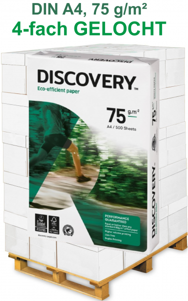 Discovery Kopierpapier, A4, 75 g/m² - 4-fach GELOCHT - Palette = 100.000 Blatt