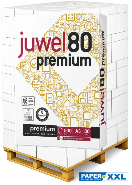 Juwel 80 Premium PEFC Kopierpapier, 80 g/m², DIN A3 - Palette = 50.000 Blatt