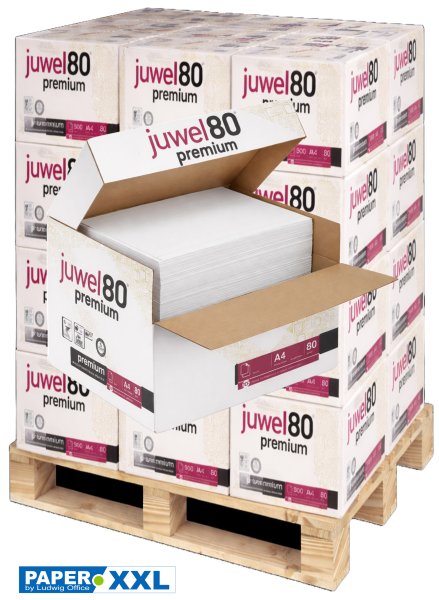 Juwel 80 PREMIUM Kopierpapier UNGERIEST (Maxibox ), 80 g/m², DIN A4 - Palette = 100.000 Blatt