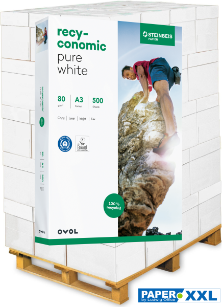 Recyconomic PURE White Recyclingpapier, 80 g/m², DIN A3 - Palette = 50.000 Blatt