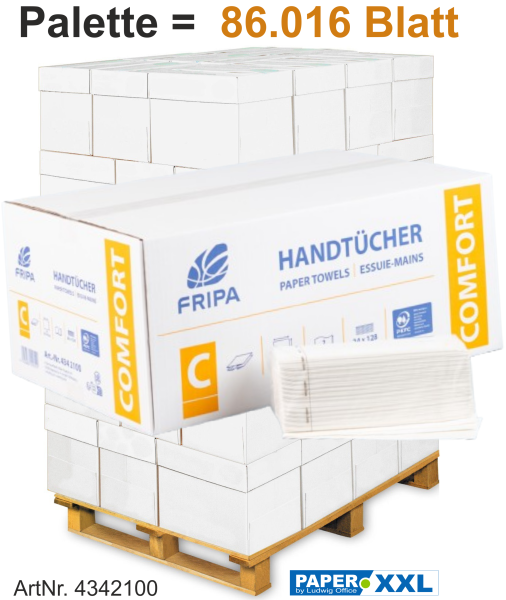 Fripa-Papierhandtücher "COMFORT" 2-lagig, C-Falz, ca. 25 x 33 cm - Palette = 86.016 Blatt