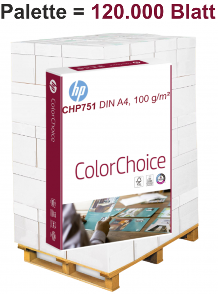 HP ColorChoice CHP751 Kopierpapier, 100 g/m², DIN A4 - Palette = 120.000 Blatt