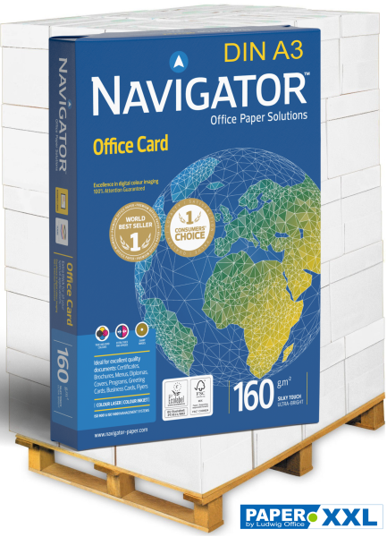 Navigator OFFICE CARD Kopierpapier FSC, 160 g/m², DIN A3 - Palette = 25.000 Blatt