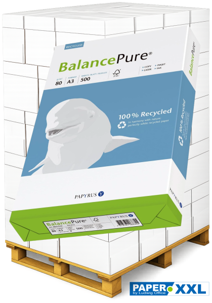 Balance PURE Recyclingpapier, 80 g/m², DIN A3, OHNE Blauen Engel - Palette = 50.000 Blatt