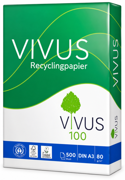 VIVUS 100 Recyclingpapier, 80 g/m², DIN A3, CO₂-neutral