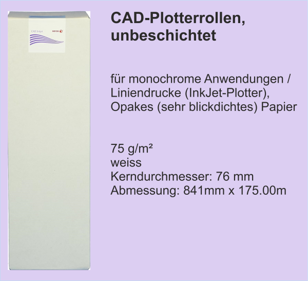 Xerox CAD Plotterrollen, unbeschichtet, opak, 75 g/m², Kerndurchmesser 76mm, 841 mm x 175.0 m