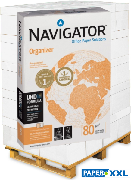 Navigator ORGANIZER Kopierpapier - 2-fach GELOCHT - 80 g/m², DIN A4 - Palette = 100.000 Blatt