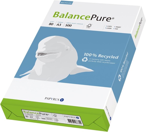 Balance PURE Recyclingpapier, 80 g/m², DIN A3, OHNE Blauen Engel