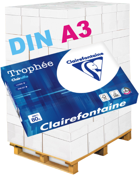 Clairefontaine Trophée CLAIRALFA 1941C Kopierpapier, 80 g/m², DIN A3 - Palette = 62.500 Blatt
