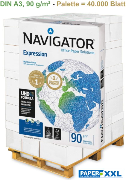 Navigator EXPRESSION Kopierpapier, 90 g/m², DIN A3 - Palette = 40.000 Blatt