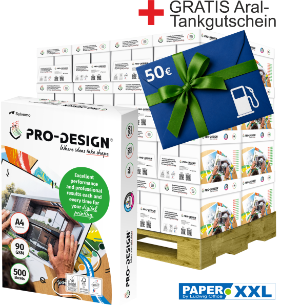 PRO-DESIGN Kopierpapier / Farblaserpapier, 90 g/m², DIN A4 - Palette = 80.000 Blatt