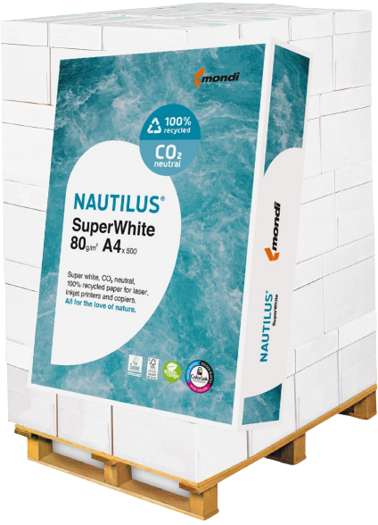 Nautilus SUPERWHITE Kopierpapier 80 g/m², DIN A4 - Palette = 100.000 Blatt