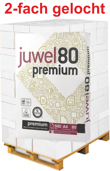 Juwel 80 PREMIUM Kopierpapier, 2-fach GELOCHT, 80 g/m², DIN A4 - Palette = 100.000 Blatt