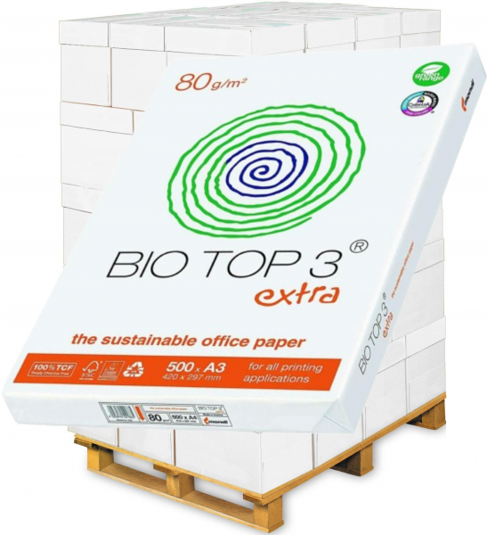 Bio Top 3 extra Kopierpapier, 80 g/m², DIN A3 (297 x 420 mm) - Palette = 50.000 Blatt