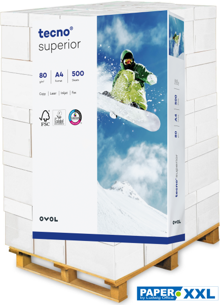 tecno SUPERIOR Kopierpapier, 80 g/m², DIN A4 - Palette = 100.000 Blatt
