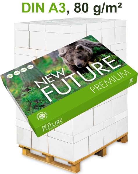 New Future PREMIUM Kopierpapier, FSC, 80 g/m², DIN A3, CO₂-neutral - Palette = 50.000 Blatt