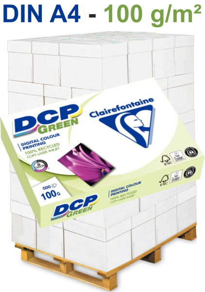 Clairefontaine DCP GREEN Recyclingpapier, 100 g/m², DIN A4 - Palette = 75.000 Blatt
