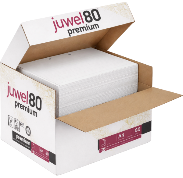 Juwel 80 PREMIUM Kopierpapier, 2-fach GELOCHT, UNGERIEST, 80 g/m², DIN A4