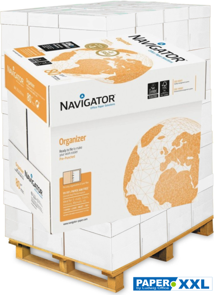 Navigator ORGANIZER Kopierpapier - 4-fach GELOCHT - 80 g/m², DIN A4 - Palette = 100.000 Blatt