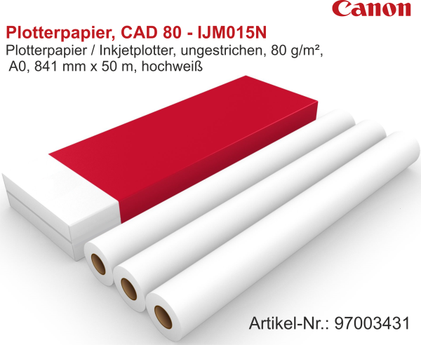 Canon Plotterpapier NEUTRAL, CAD 80 - IJM015N, 80 g/m², 2 Zoll (50,8 mm) Kern, 841 mm x 50 m (A0)