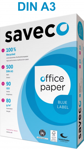 Saveco BLUE Label Recyclingpapier / Kopierpapier, 80 g/m², DIN A3