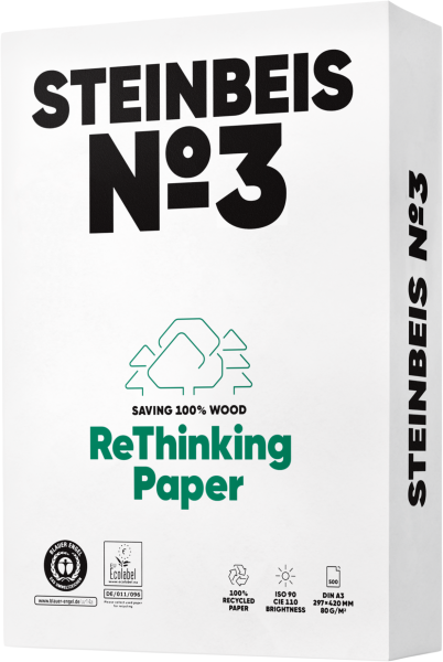 Steinbeis No.3 Recyclingpapier / Kopierpapier, 80 g/m², DIN A3 - vormals PureWhite