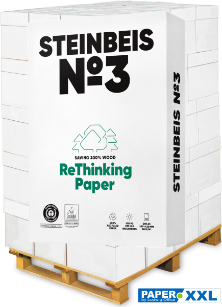 Steinbeis No.3 Recyclingpapier / Kopierpapier, 80 g/m², DIN A3 - Palette = 50.000 Blatt