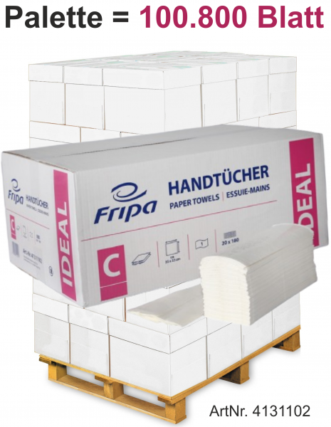 Fripa-Papierhandtücher "IDEAL" 1-lagig, C-Falz, ca. 25 x 33 cm - Palette = 100.800 Blatt