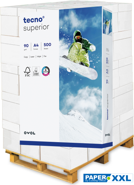 tecno SUPERIOR Kopierpapier, 90 g/m², DIN A4 - Palette = 80.000 Blatt