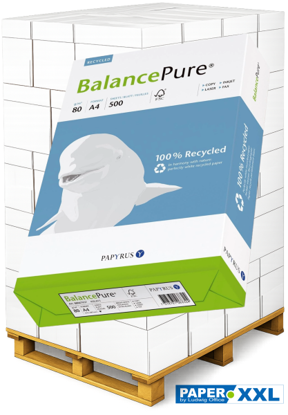 Balance PURE Recyclingpapier, 80 g/m², DIN A4, OHNE Blauen Engel - Palette = 100.000 Blatt