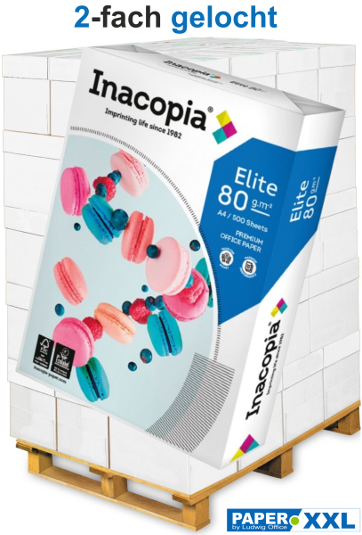 inacopia ELITE Kopierpapier FSC, 80 g/m², DIN A4, 2-fach GELOCHT - Palette = 100.000 Blatt