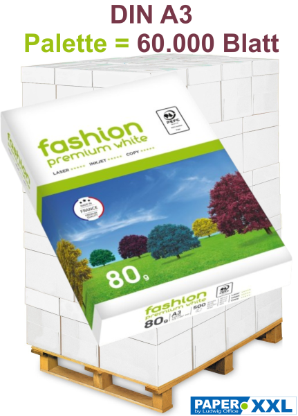 Clairefontaine FASHION Premium White Kopierpapier, 80 g/m², DIN A3 - Palette = 60.000 Blatt