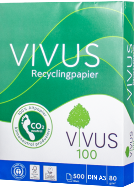 VIVUS 100 Recyclingpapier, 80 g/m², DIN A3, CO₂-neutral