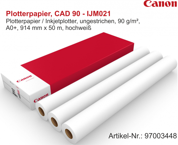 Canon Plotterpapier, Standard 90 - IJM021, 90 g/m², 2 Zoll (51 mm) Kern, 914 mm x 50 m (A0+)