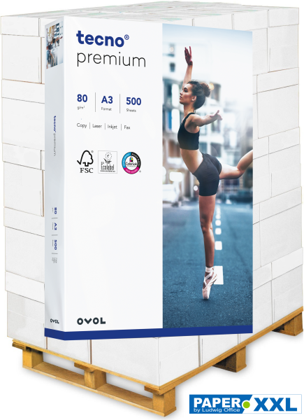 tecno PREMIUM Kopierpapier, 80 g/m², DIN A3 - Palette = 50.000 Blatt