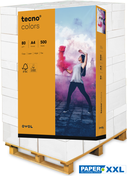 tecno COLORS mittelorange, farbiges Kopierpapier, 80 g/m², DIN A4 - Palette = 100.000 Blatt