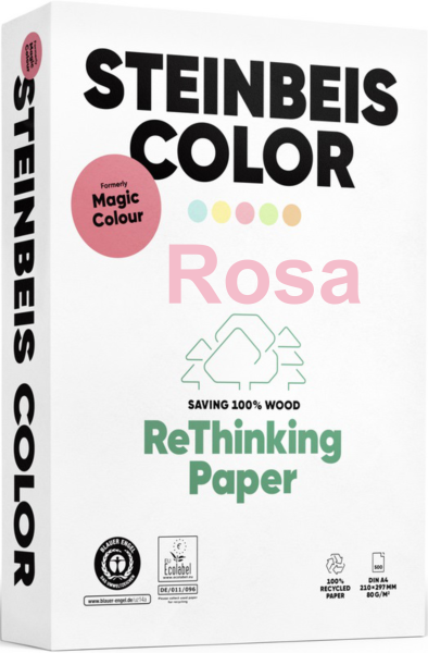 Steinbeis COLOR, Magic Colour, ROSA, farbiges Recyclingpapier / Kopierpapier, 80 g/m², DIN A4