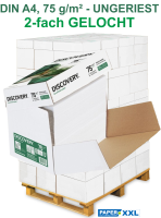 Discovery Kopierpapier UNGERIEST, A4, 75 g/m² - 2-fach GELOCHT - Palette = 100.000 Blatt Discovery Kopierpapier UNGERIEST, A4, 75 g/m² - 2-fach GELOCHT - Palette = 100.000 Blatt
