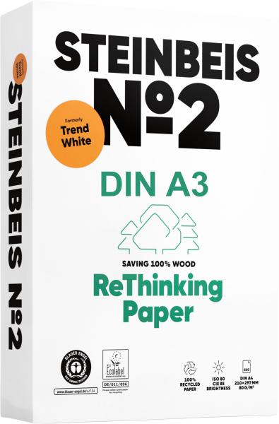 Steinbeis No.2 Recyclingpapier / Kopierpapier, 80 g/m², DIN A3 - vormals TrendWhite