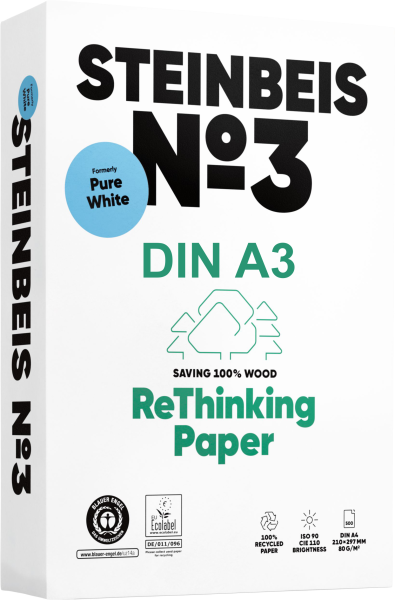 Steinbeis No.3 Recyclingpapier / Kopierpapier, 80 g/m², DIN A3 - vormals PureWhite