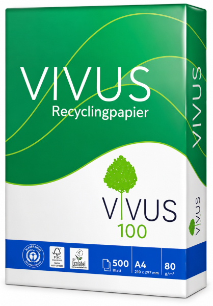 VIVUS 100 Recyclingpapier, Kopierpapier, 80 g/m², DIN A4, CO₂-neutral