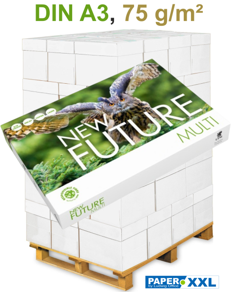 New Future MULTI FSC Kopierpapier, 75 g/m², DIN A3, CO₂-neutral - Palette = 50.000 Blatt