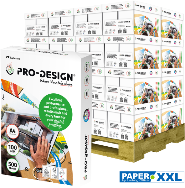 PRO-DESIGN Kopierpapier / Farblaserpapier, 100 g/m², DIN A4 - Palette = 80.000 Blatt